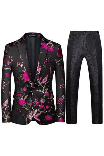 Revers cranté simple boutonnage jacquard 2 pièces violet costumes de bal pour hommes